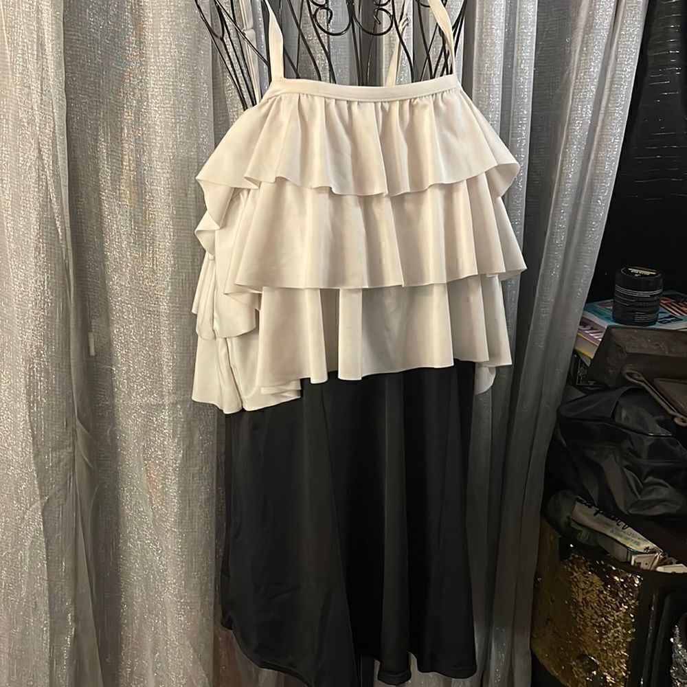 Roman's Contrast black white tiered tummy control Swimdress bathing suit 18W